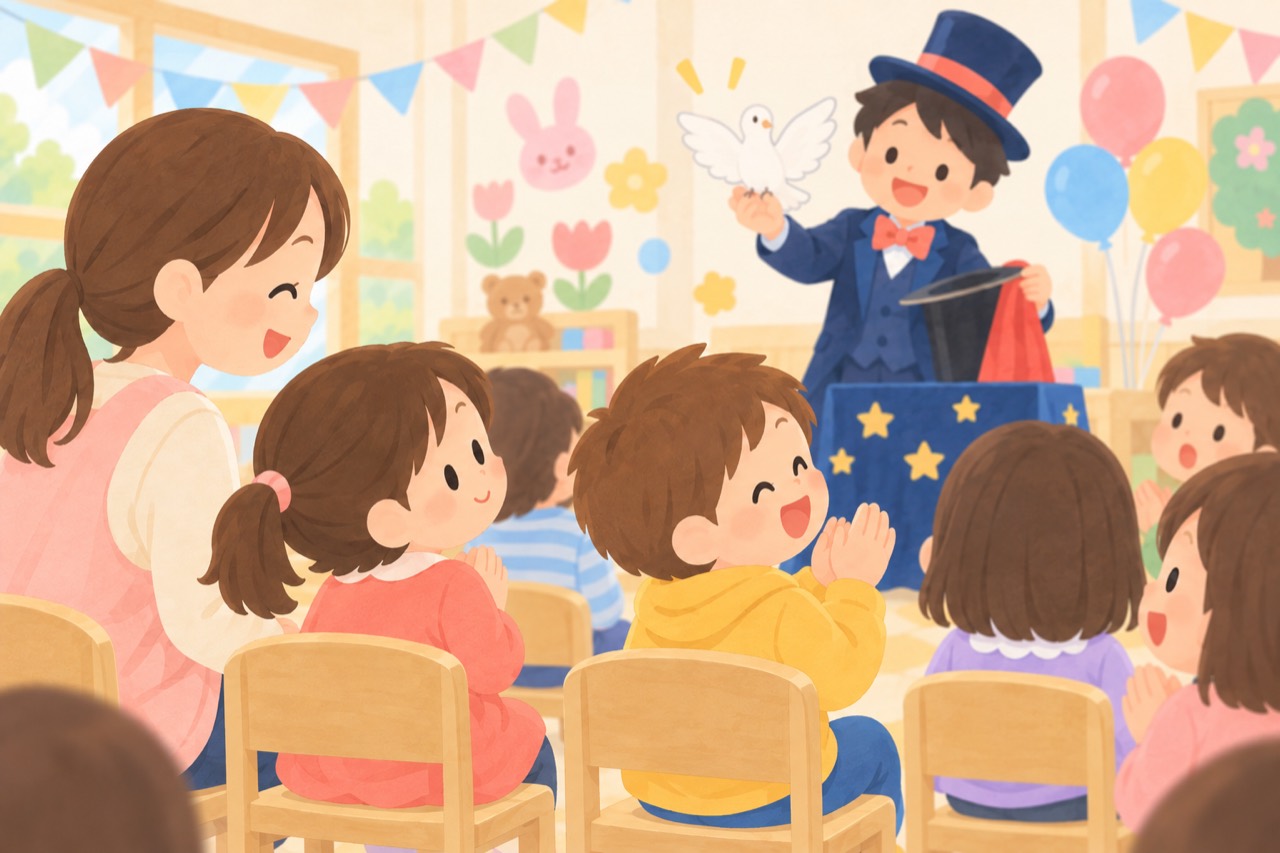 席からでも、ちゃんと楽しい。を表現したマジックショーのイラスト