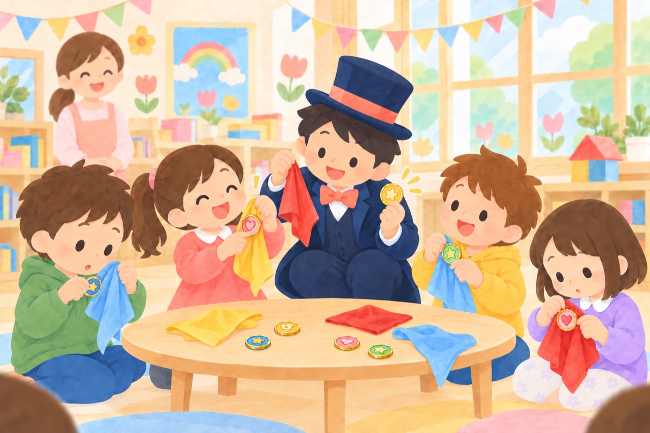 今度は、自分の手で。を表現したマジックショーのイラスト